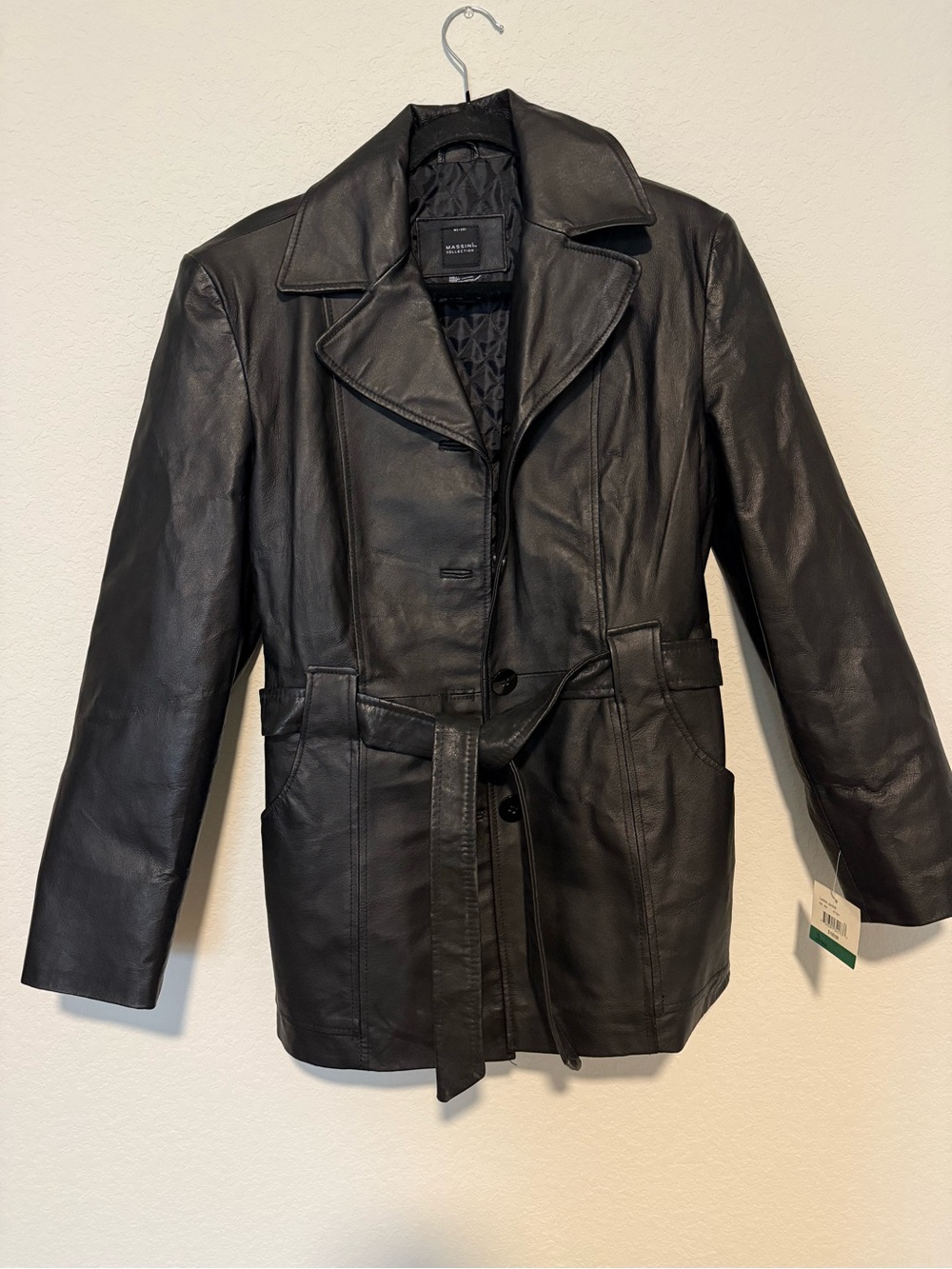 Massini Black Belted Leather Jacket